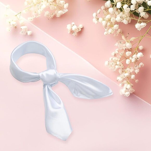 Women's White Silk Feeling Scarf 23.6'' Square Satin Scarf Neck Head Bandana - Picture 6 of 7